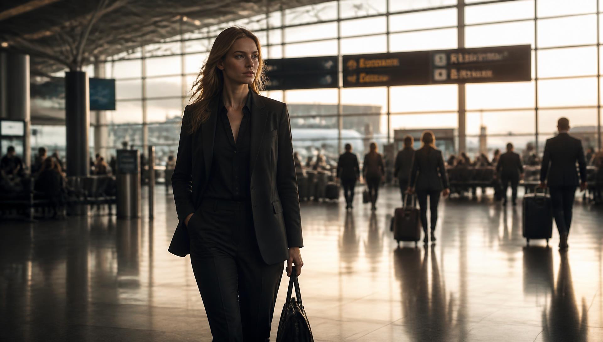 Executive walking through an international airport terminal