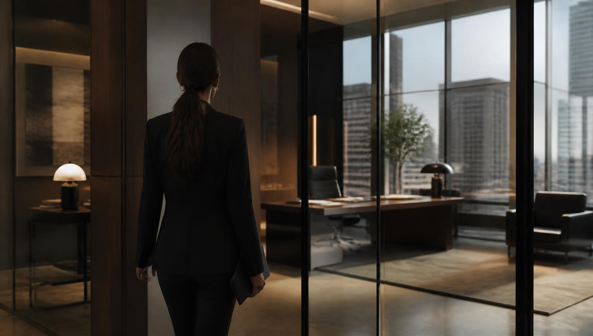 Executive entering a modern corporate office